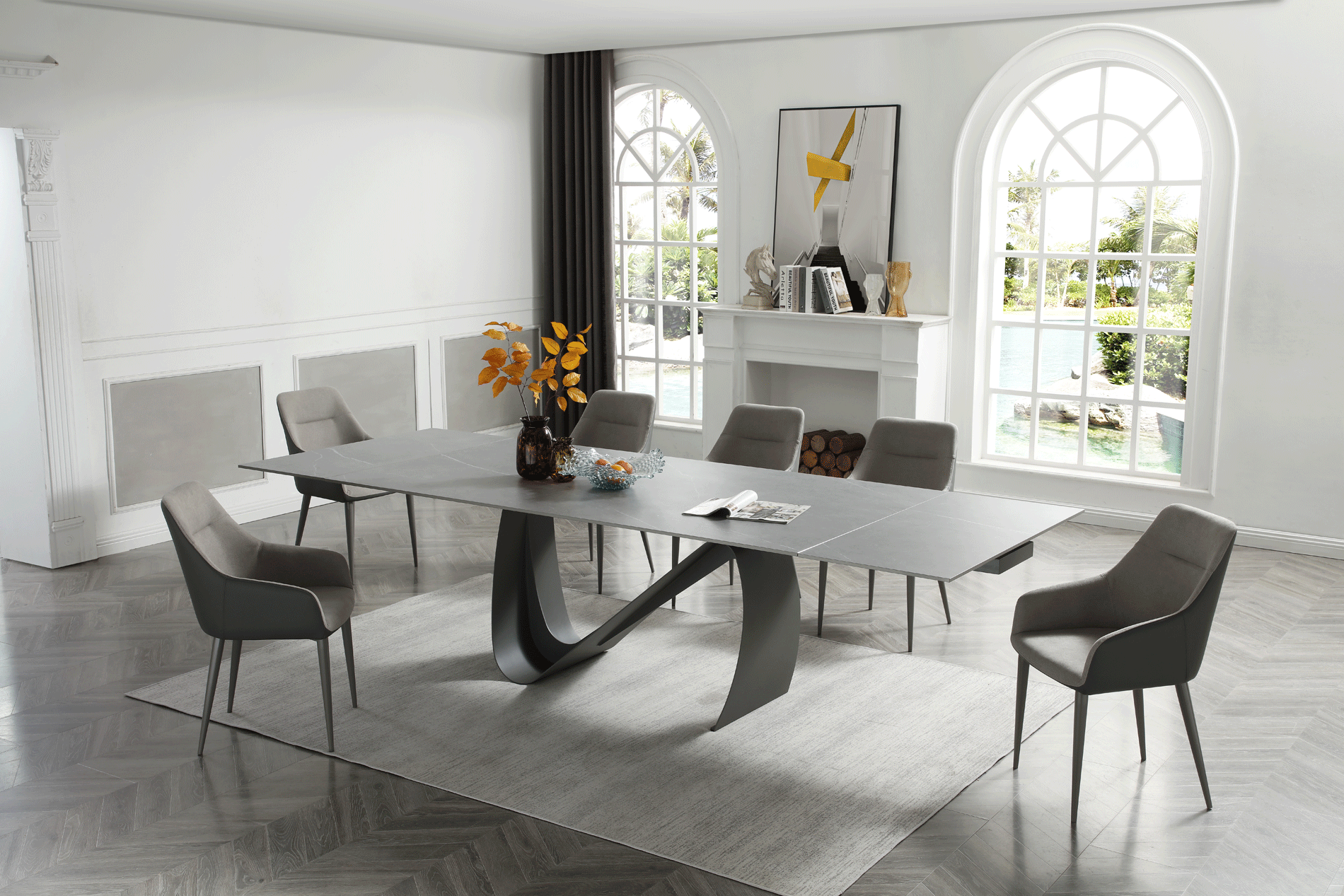 Brands Motif, Spain 9087 Table Dark grey with 1254 chairs