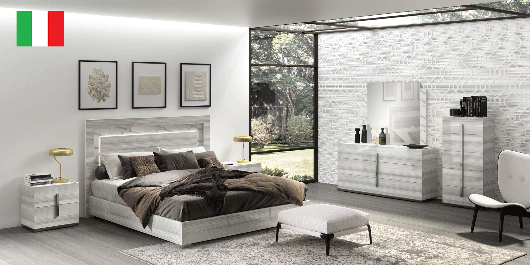Bedroom Furniture Beds with storage Carrara Bedroom Grey w/Light
