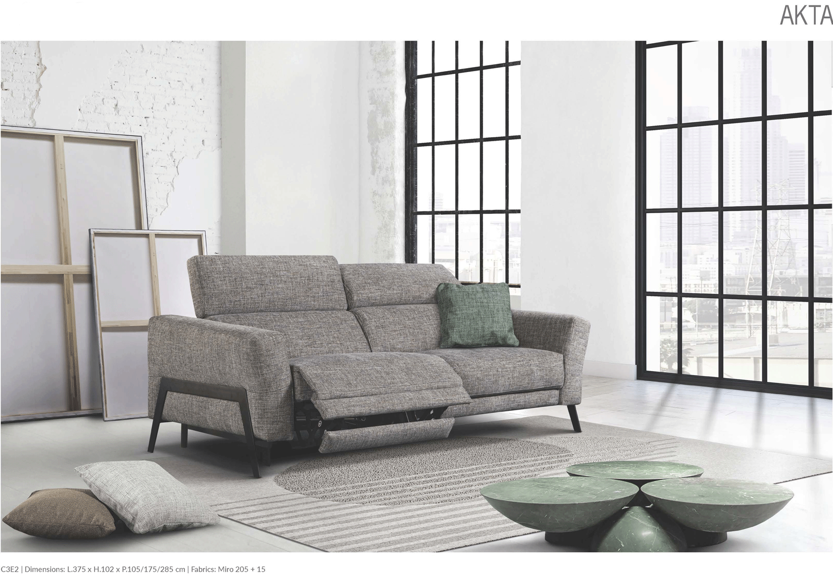 Living Room Furniture Rugs Akta Sofa w/Recliner